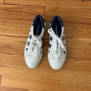 White and Navy Leather Sneakers with stars